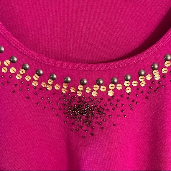 St. John’s Bay Hot Pink Blouse Plus Size 3X Beaded Sequins Embellished Neckline - Picture 4 of 7